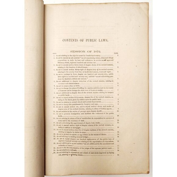 1872 Acts & Resolves State Of Maine 1st Edition 51st Legislature Public Law F5 - Picture 4 of 7